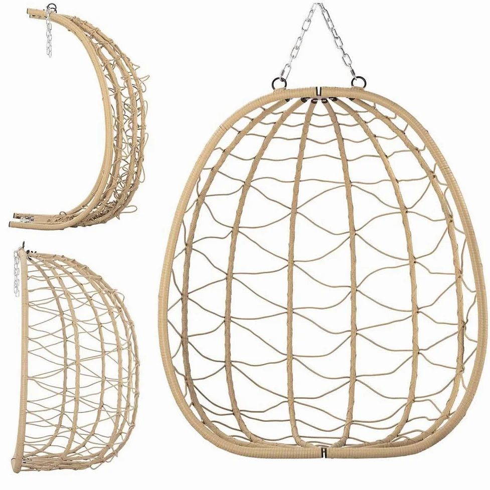 Bakaji Sillón Colgante de jardín, Silla Mecedora Hamaca para Exterior, Estructura de Metal Nido de ratán y Cuerda + cojín Asiento Acolchado y reposacabezas, diseño Moderno, 198 x 110 x 95 cm (Beige)