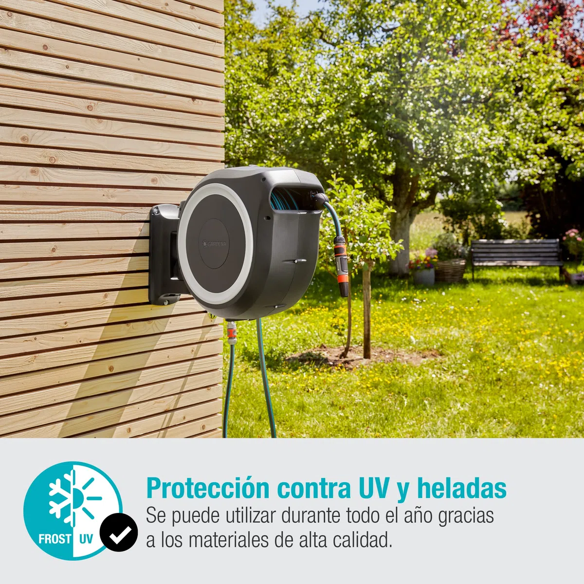 Gardena Rollup L-Caja de Manguera de Pared (30 m), Color, Turquesa, Negro, Gris, Naranja, Blanco, 18627-20