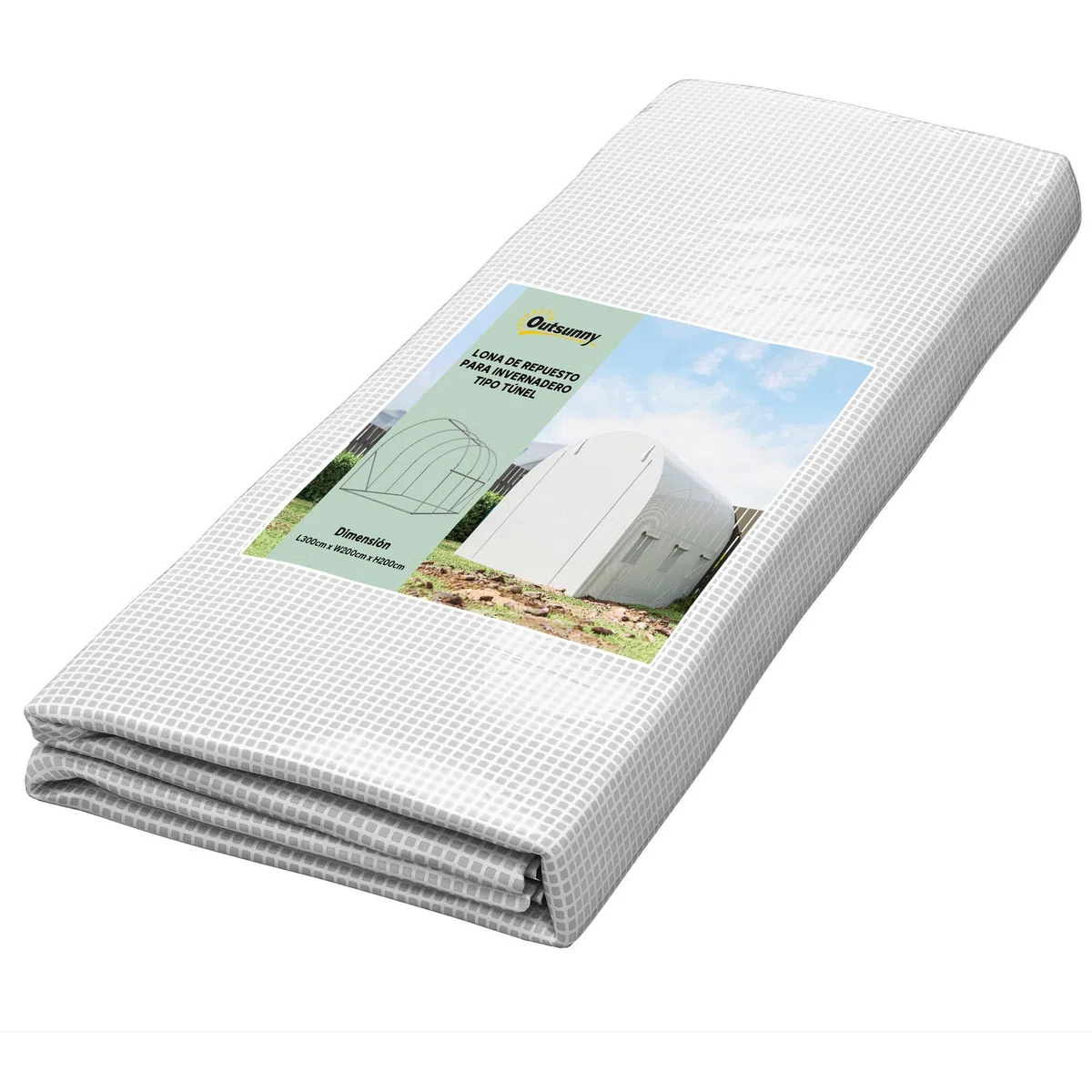 Outsunny Plásticos para Invernaderos 3x2x2 m Cubierta de Repuesto para Invernadero de Polietileno con 6 Ventanas y Puerta Enrollable Protección de Plantas para Jardín Blanco