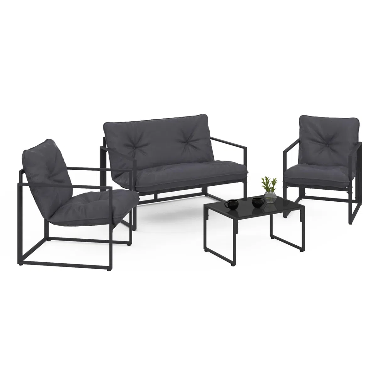 IDMarket - Salón de jardín bajo Nairobi 4 plazas de acero gris antracita