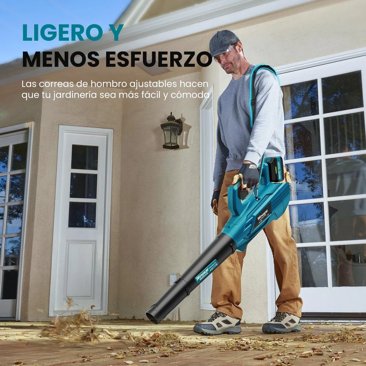Soplador de Hojas, 5 Velocidades Sopladora de Hojas con Bateria con Motor Brushless, 2 Baterías de 5.2Ah/18V, 35.000 RPM, Velocidad Aire 180 km/h, Vaudal Aire 800 m³/h, 2 Boquillas Intercambiables