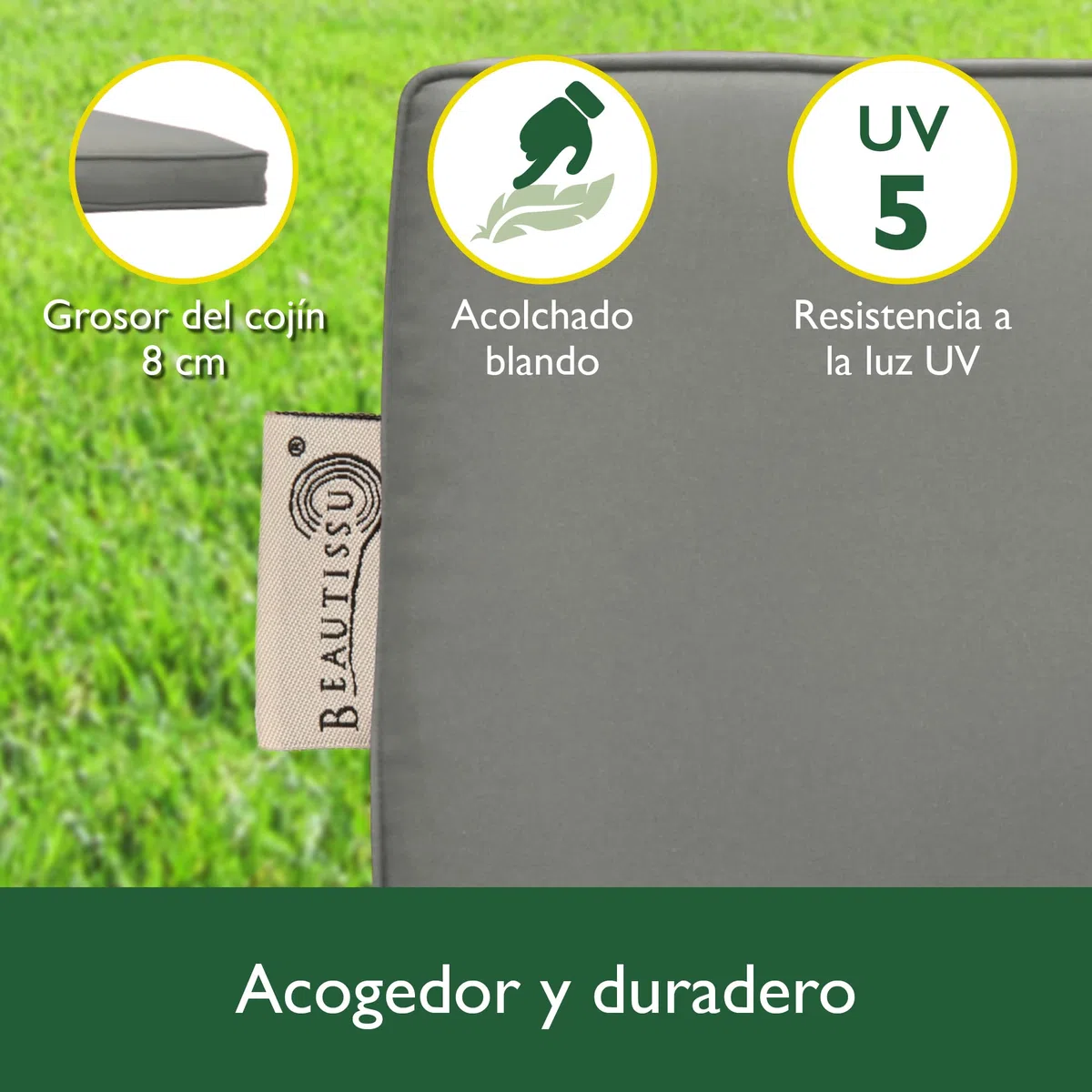 Beautissu Loft HS Set 2 Cojines colchoneta para Bancos Columpio Hollywood 180x50 Gris Claro Asiento y Respaldo 3 plazas
