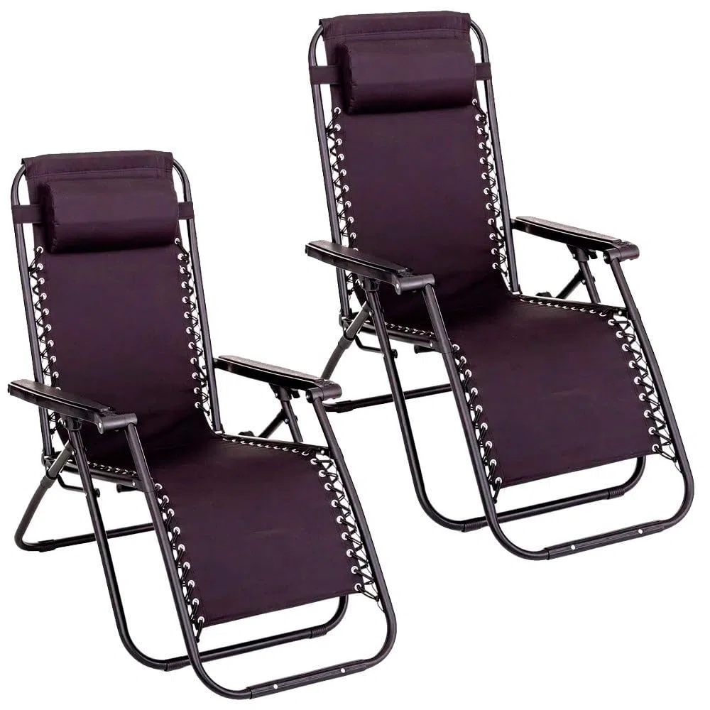 LOLAhome Pack de 2 sillas Gravedad Cero reclinables con Bloqueo de Seguridad Negras de Tejido Oxford y Acero de 95x65x106 cm