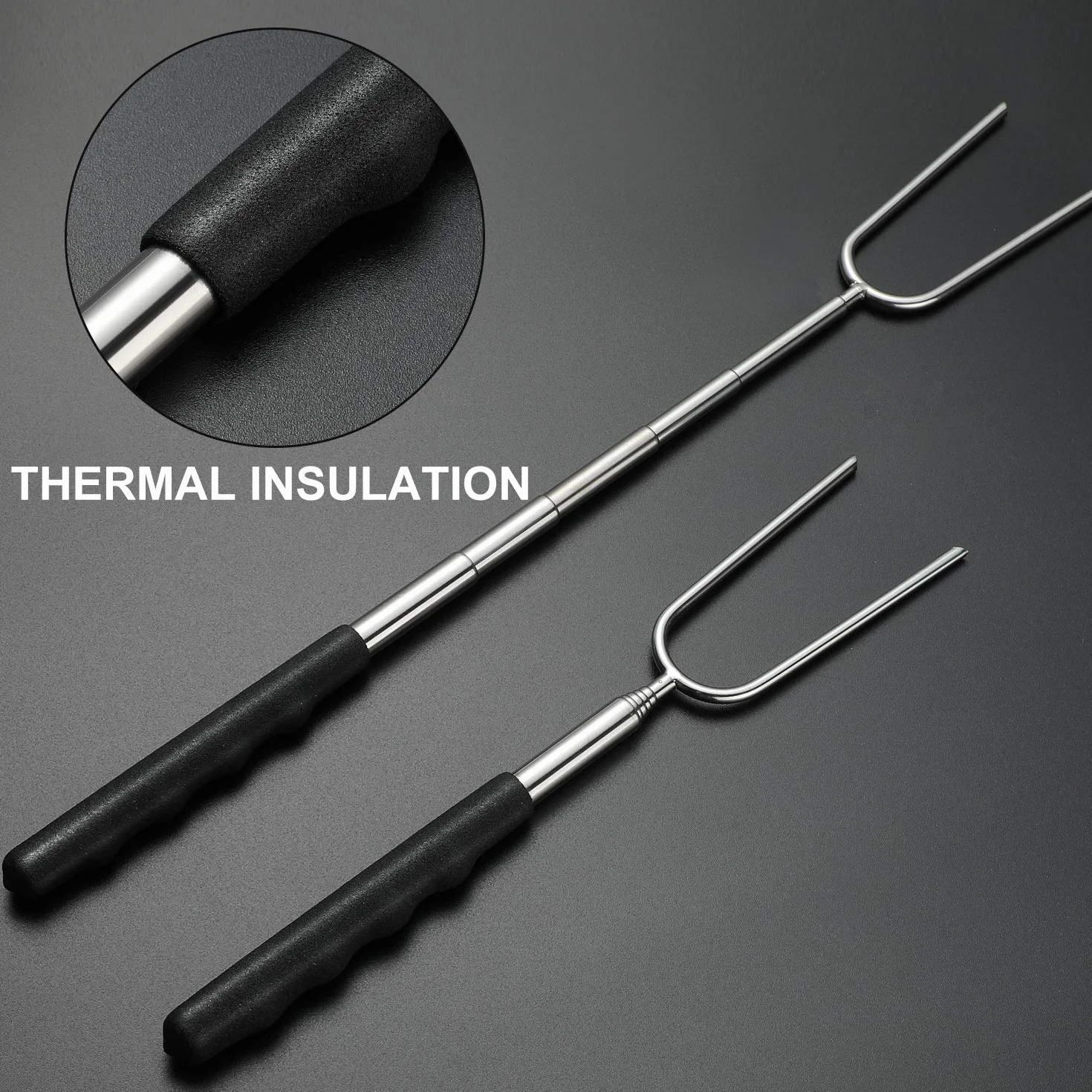 Homealexa Horquillas para Barbacoa de 6 Piezas, Brochetas Telescópicas de Acero Inoxidable, Palos para Asar Malvavisco de 85 cm Adecuado para Barbacoa, Hoguera, Camping, Picnic, Fiesta