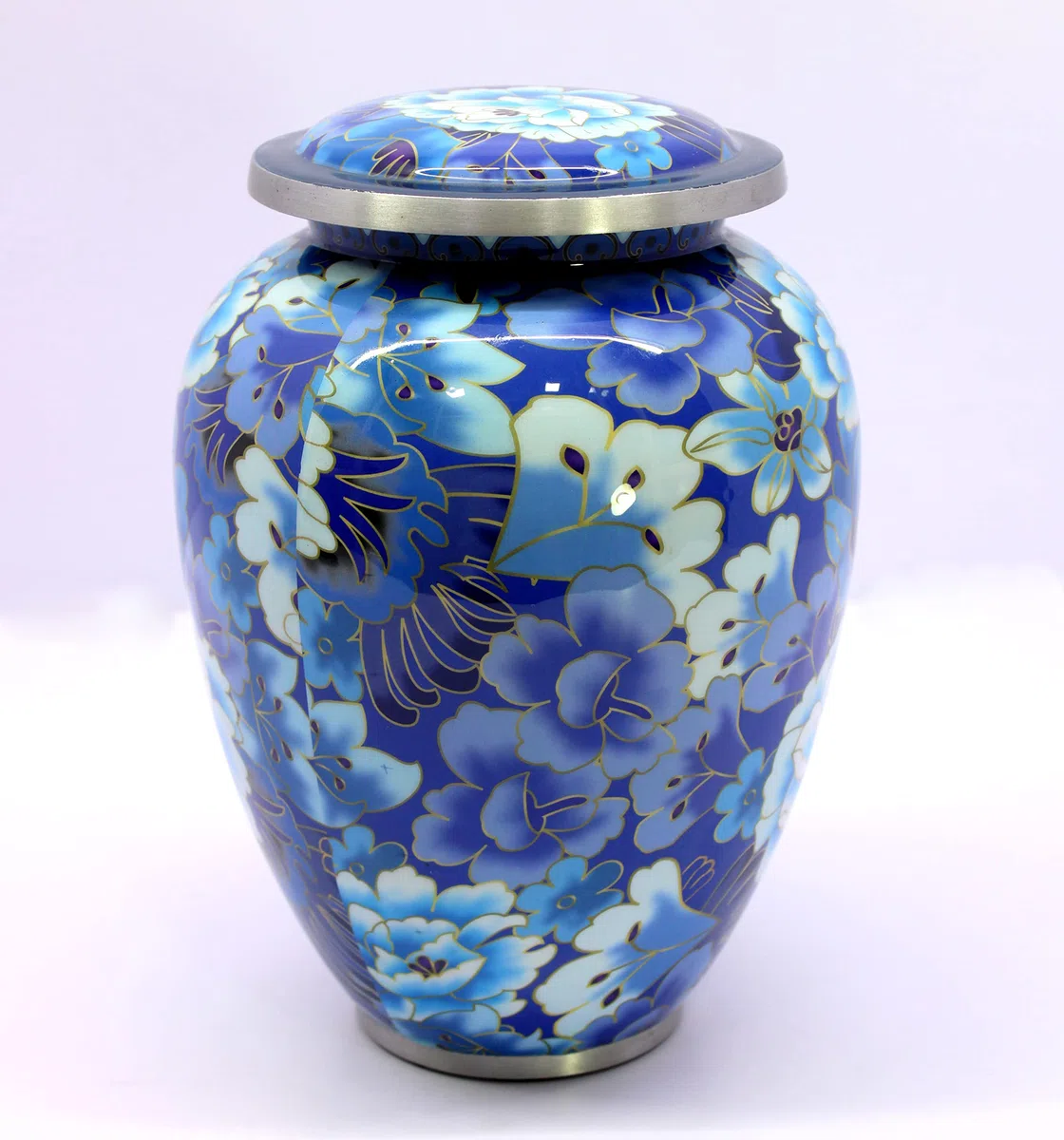 eSplanade Urna de cremación conmemorativa para cenizas humanas | Urnas funerarias de entierro | Floral azul - 10 pulgadas (tamaño completo)