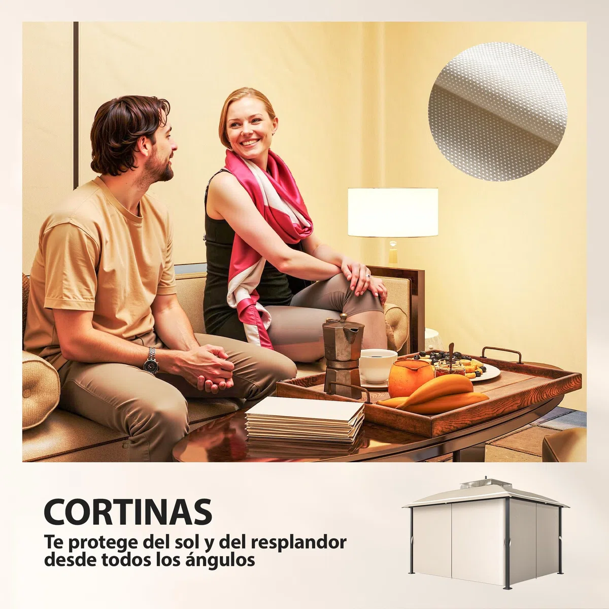 Outsunny Cenador para Jardín 3x3,7 m, Pabellón de Jardín Gazebo con Doble Techo, Paredes Laterales, Mosquiteras, Marco de Metal, Resistente al Agua, Anti-UV, Carpa para Exterior, Terraza, Patio, Beige