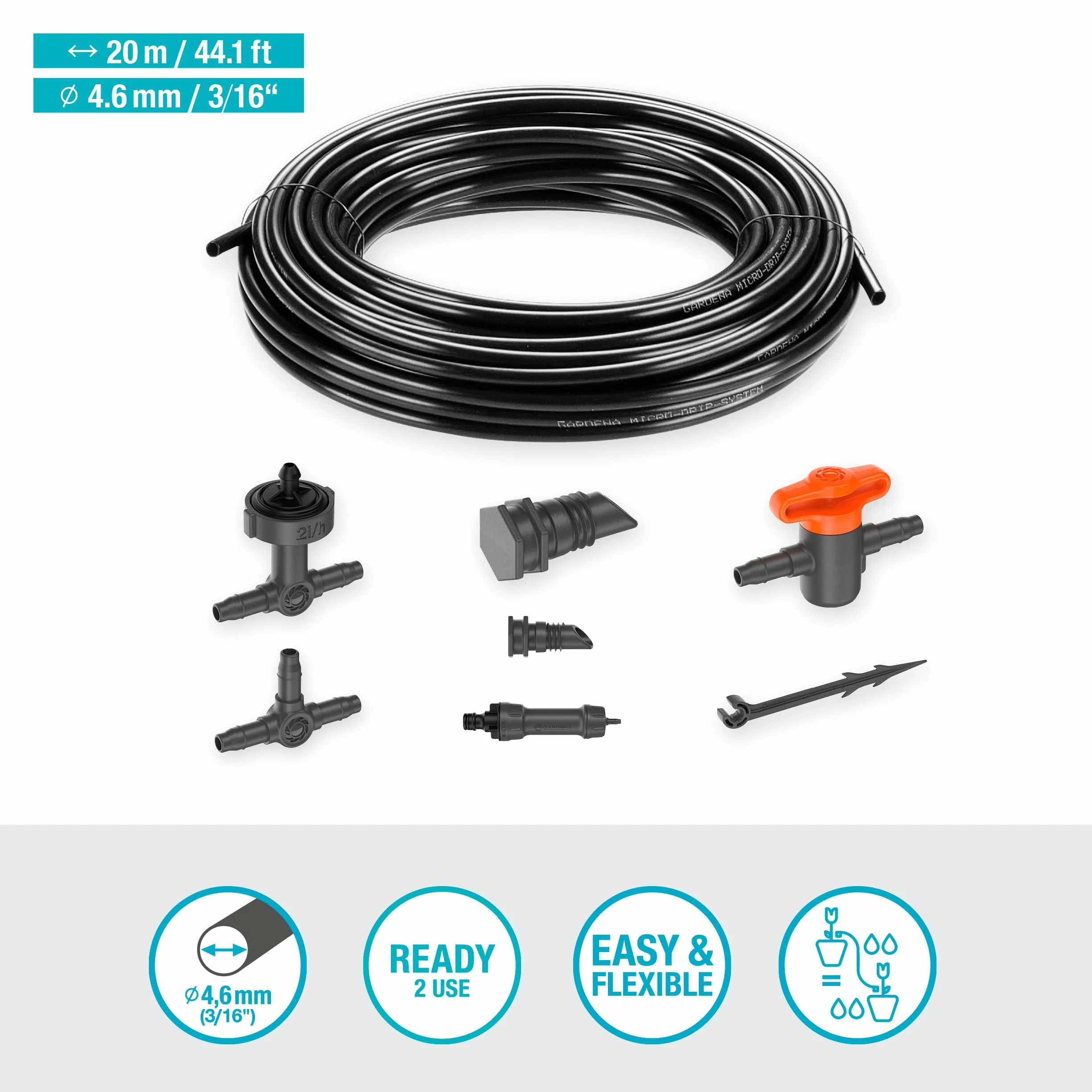 Gardena sistema Micro-Drip set de riego por goteo para balcón (15 plantas): Set de inicio, de instalación inmediata, sistema de riego eficiente, técnica de conexión fácil & flexible (13401-20)