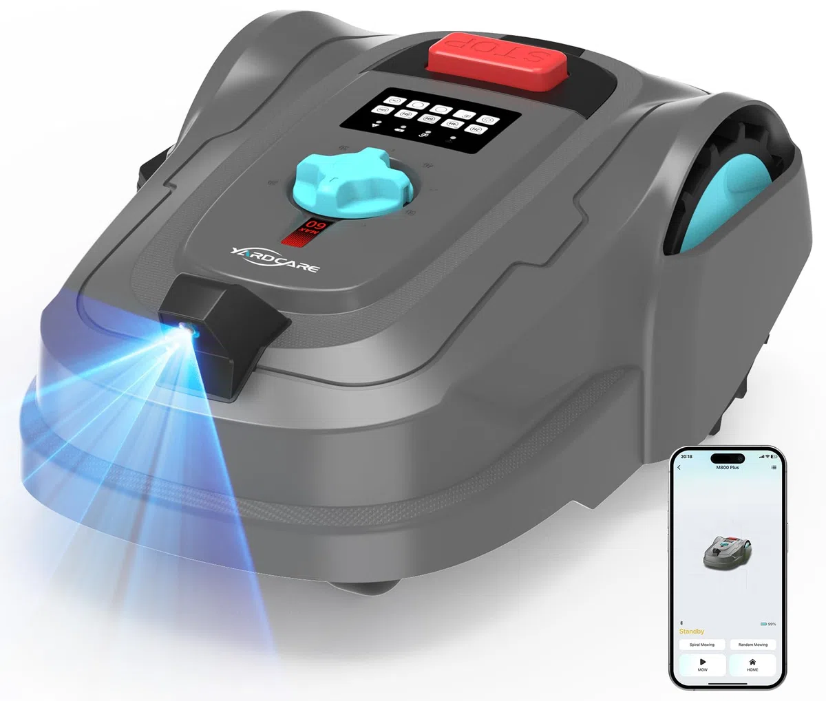 YARDCARE M800Plus Robot Cortacesped sin cable perimetral,máx. 800 m²,posicionamiento GPS + visión IA, trayectorias en U,robot cortacésped sin cable con App,carga automática,detección de 150 obstáculos