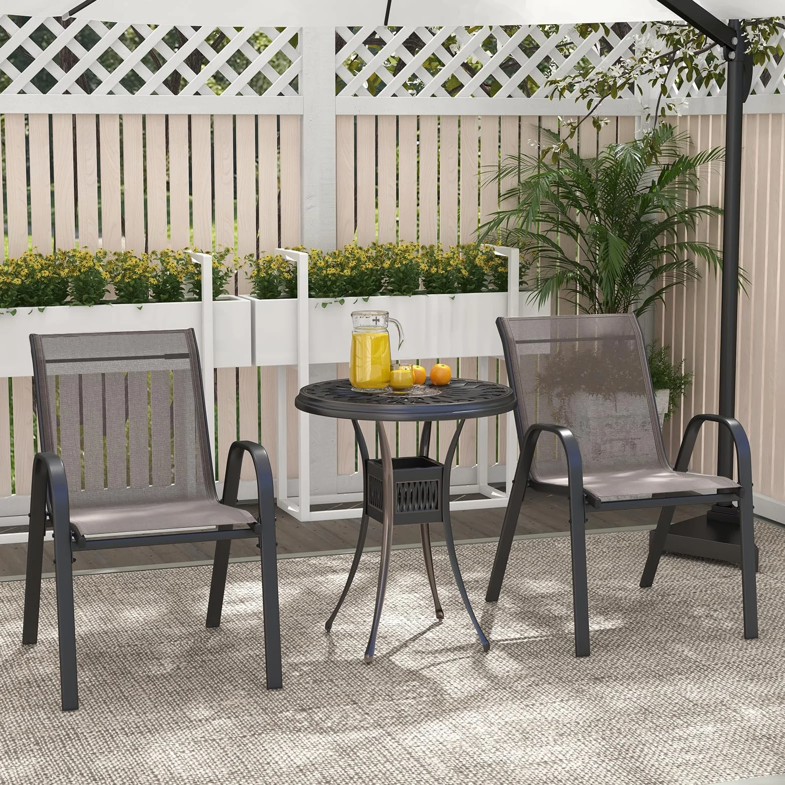KOMFOTTEU Juego de 2/4 Sillas de Jardín, Silla Apilable Terreza Exterior de Tela con Marco de Metal, Sillón de Comedor con Reposabrazos y Respaldo Alto, Carga 150kg, 56 x 70 x 84 cm (2, Gris)