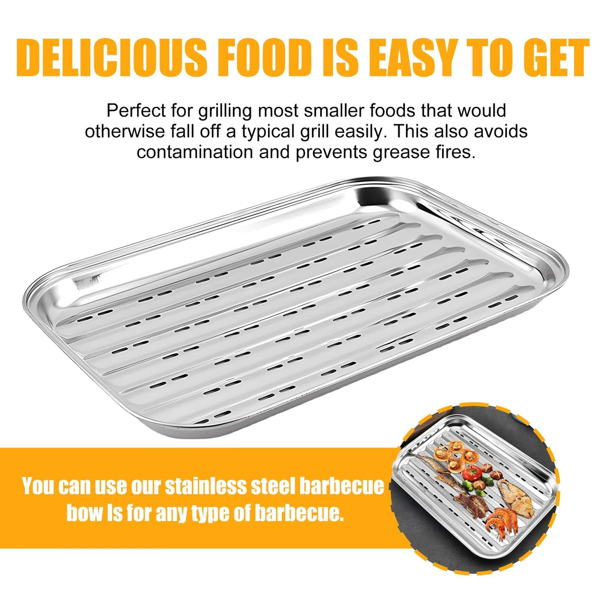 Asfrode 2 bandejas para barbacoa de acero inoxidable, 34,5 x 24,2 x 2,7 cm, reutilizables, para verduras, pescado o carne, para barbacoas de gas, eléctricas y de carbón vegetal (3, plata)