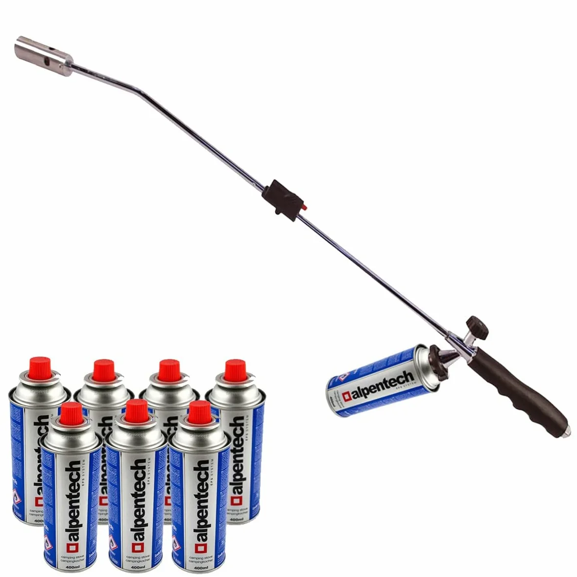 Alpentech KZ Garden – Herbicida térmico piezoeléctrico con antorcha de gas + 8 recargas herbicida térmica, quemador de césped, linterna de jardín