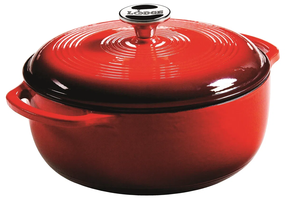 Lodge 4,35 litros/4,6 cuartos de galón, hierro fundido/porcelana esmaltada, horno holandés/cazuela, color rojo