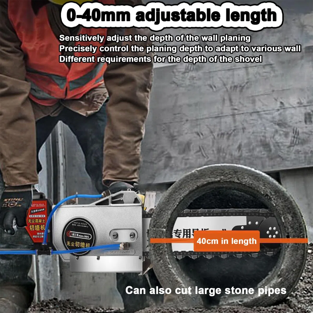 Motosierra eléctrica para hormigón, cortadora de Pared portátil con Cadena de Diamante, supresión de Polvo con alimentación de Agua, 2 Cadenas/2 guías, para Granito y hormigón Armado 480