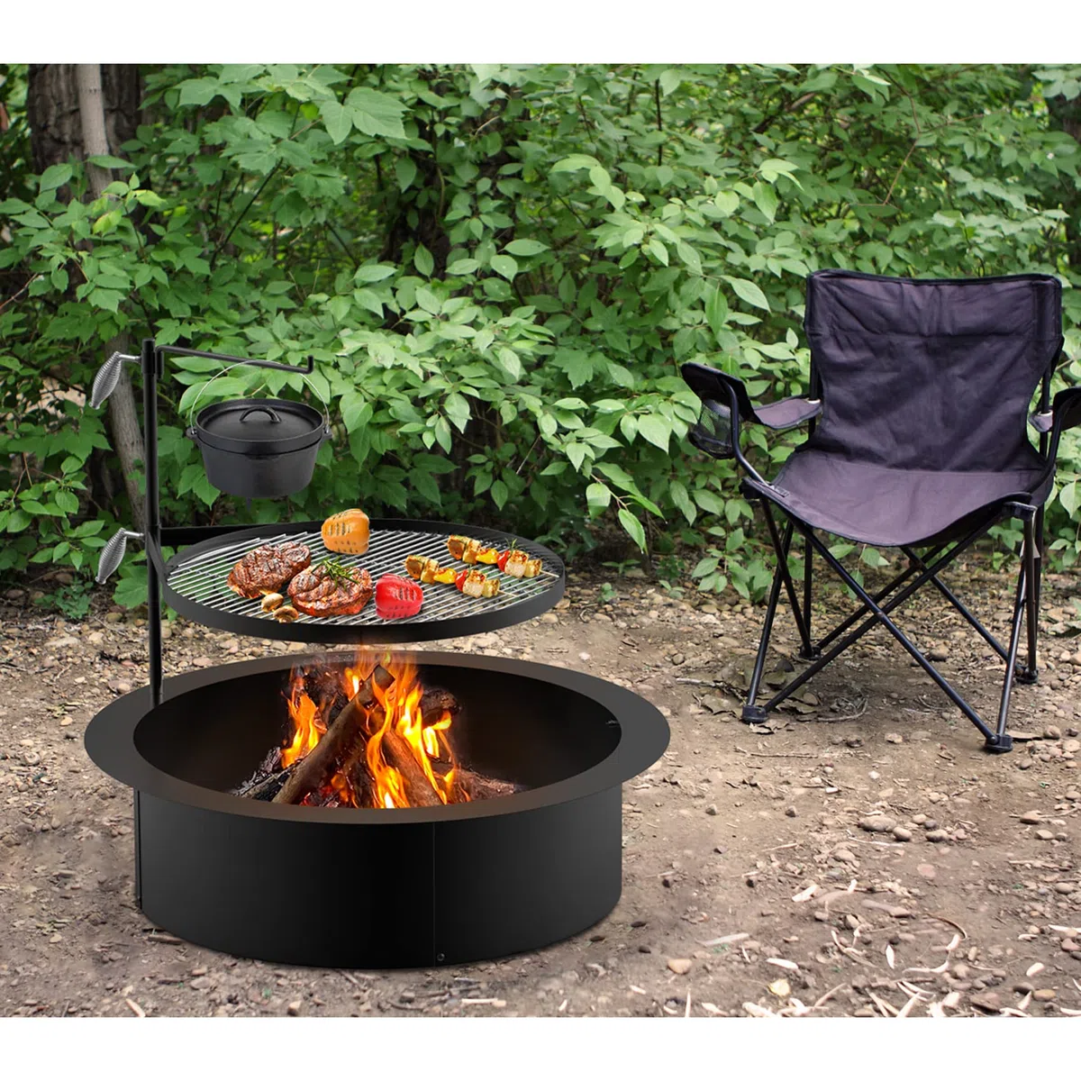 onlyfire Asadores Regulable para Barbacoas,con Parrilla de 62 cm y Barra de Barbacoa,Parrilla Portátil de Acero Inoxidable para Cocinar al Aire Libre en Camping y Picnic al Aire Libre