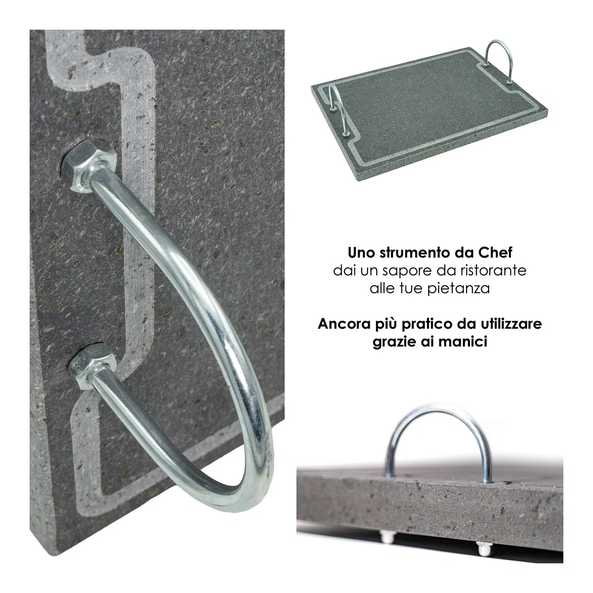 Lava Grill Plus L 60 x 30 cm _ parrilla con asas piedra volcánica étnica placa nivelada para horno y barbacoa de cocina Carne, pescado, verduras y pizza Etna Stone & Design