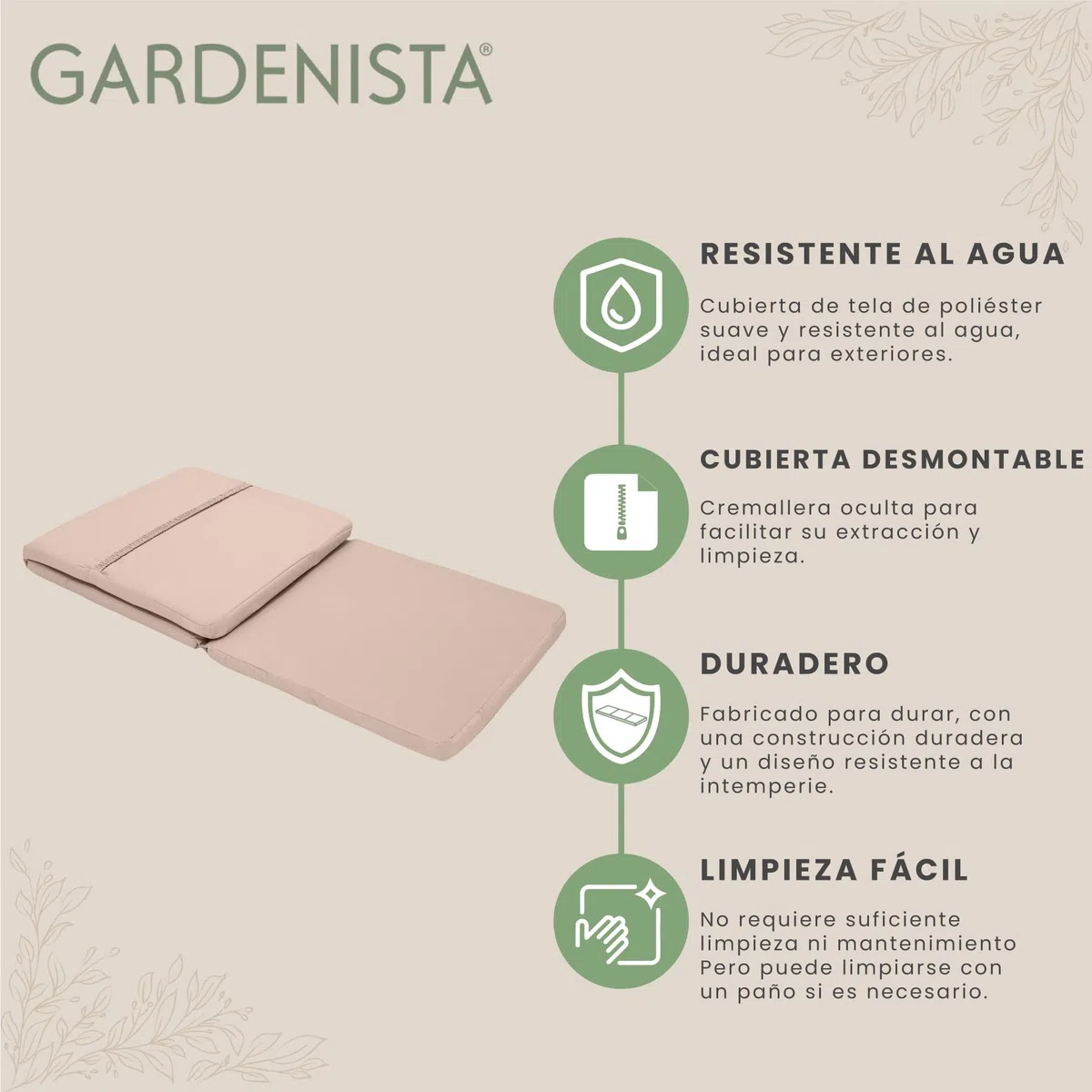 Gardenista Cojín de reemplazo para Tumbona de jardín para Allibert Keter Daytona | Cojín para Tumbona de ratán reclinable Muebles de Patio | Resistente al Agua y Ligero | Relleno con Fibra (Roca)