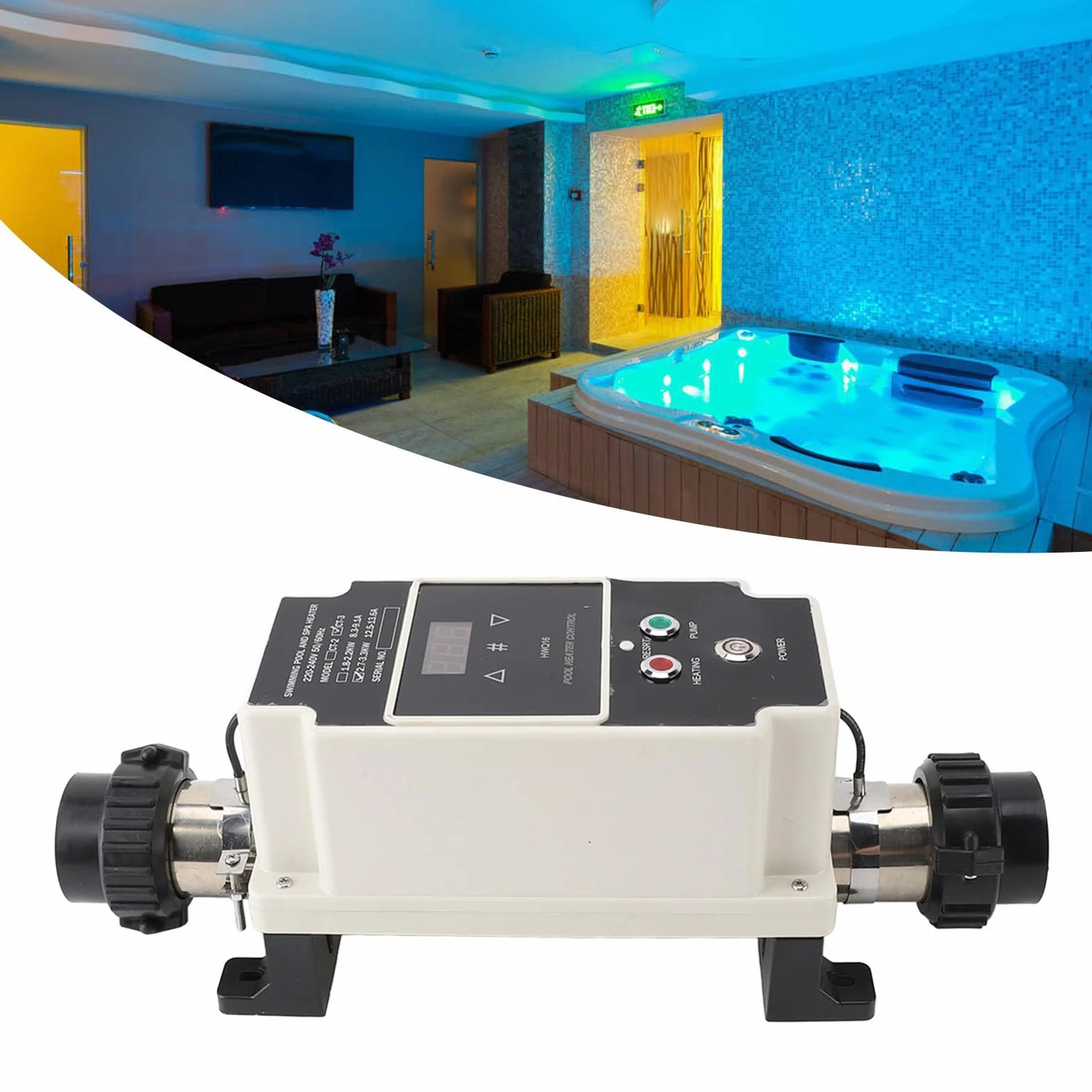 Calentador de Piscina de 2,7 a 3,3 KW, Calentador de Agua Eléctrico para Piscina, Termostato de Jacuzzi con Pantalla Digital para Bañera de Hidromasaje de 220 a 240 V
