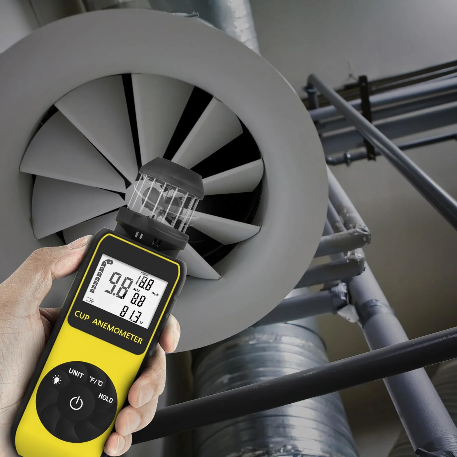Wind Cup Anemómetro para Exterior, Digital Medidor de Velocidad Viento 0.7~42m/s con MAX/AVG Modos & Prueba de Temperatura del Viento, Wind Speed Meter con Brújula para Drones Vela Surf