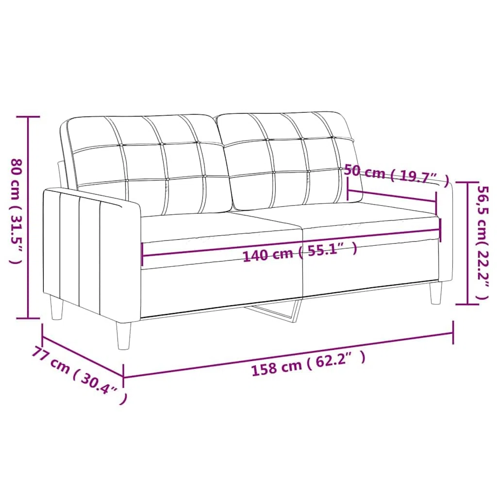 vidaXL Sofá de 2 plazas de Tela Gris Claro 140 cm, sofá, sofá tapizado, sofá de 2 Personas, sofás, sofá de salón, sofá de Dos Personas, sofá de Tela