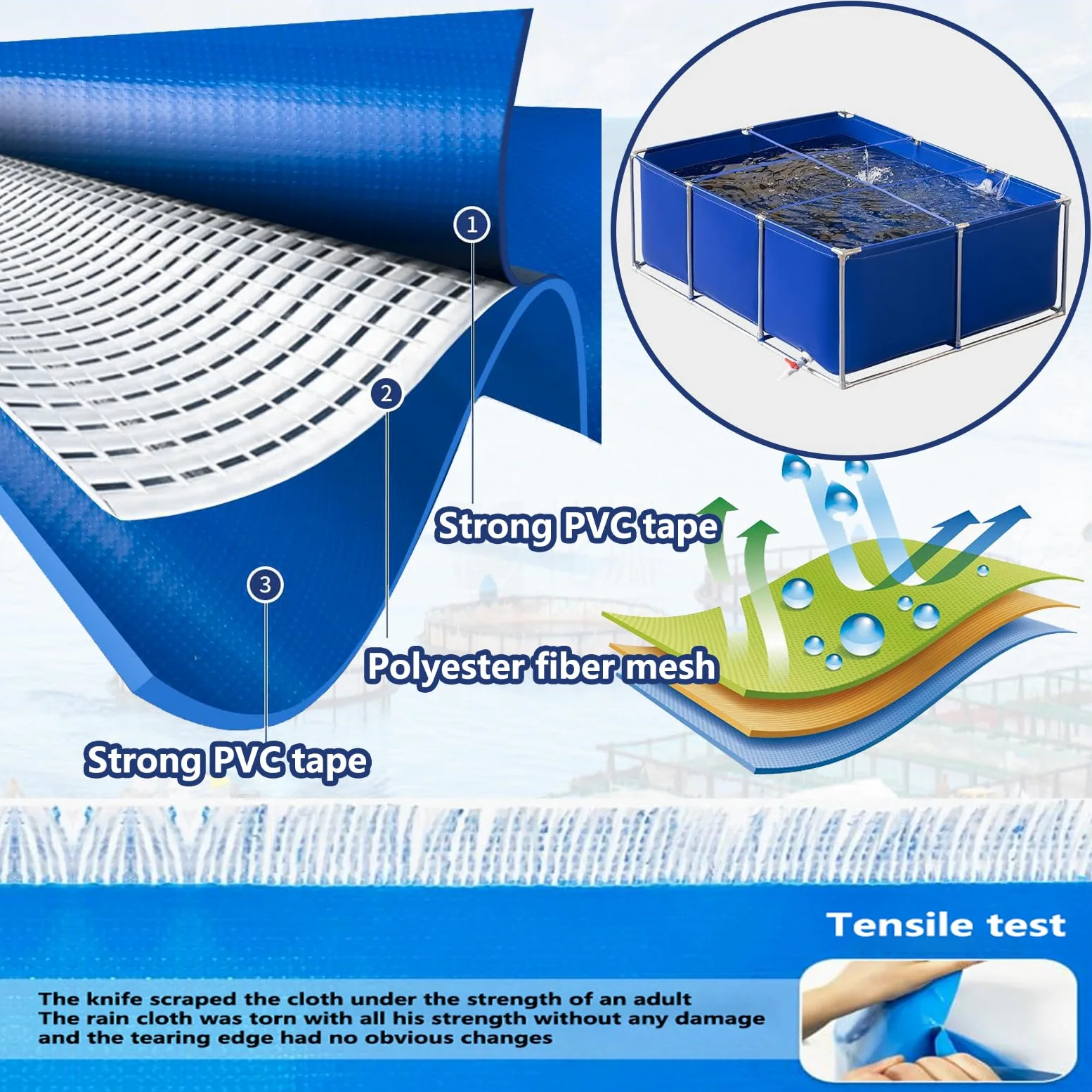Estanque Grande para Piscina de Acuario, Estanque de Peces de Lona de PVC, Tanque de Almacenamiento de Agua Plegable,con Soporte de Metal para una fácil instalación, para Cría De Koi Agrícola