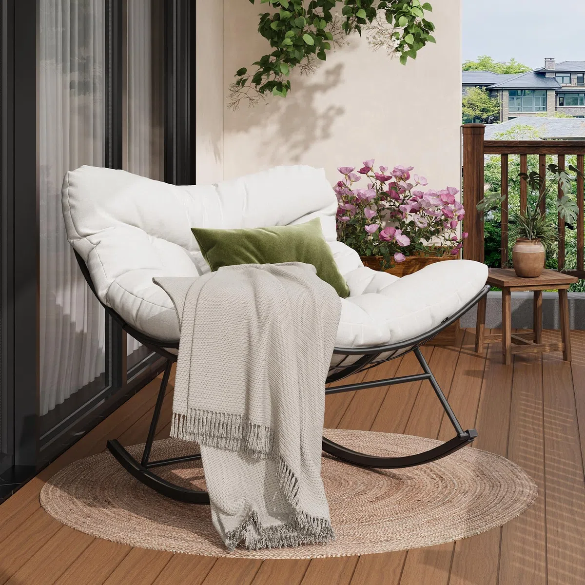 GarveeHome Mecedora de Gran tamaño, con cojín Grueso y Marco de Metal, sillón Relax para Piscina, jardín y Patio Trasero, Capacidad de Carga