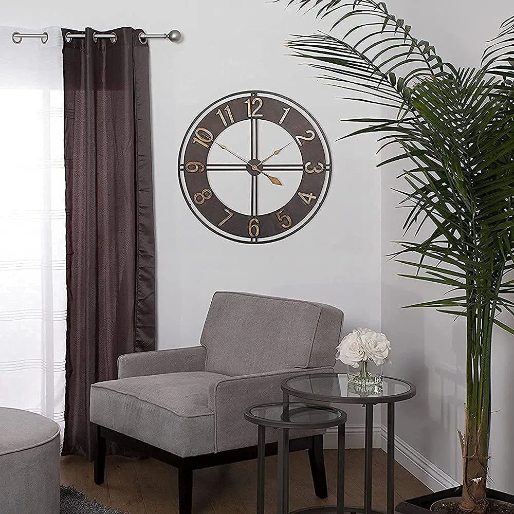 SBTXHJWCGLD Reloj de Pared Grande para jardín al Aire Libre de 60 cm, Reloj de jardín de Cara Abierta de Metal, Resistente al Agua, para Exteriores, Interior, para Sala de Estar, Moderno, giga