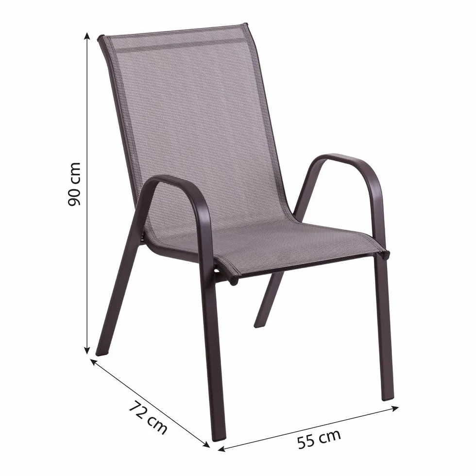 MONTY Conjunto Exterior | Mesa 140 cm de Acero y Cristal Templado + 4 Sillas de Textileno Antracita | Resistente: Pintura anticorrosión, Tela Doble | Transpirables, Apliables | Classic
