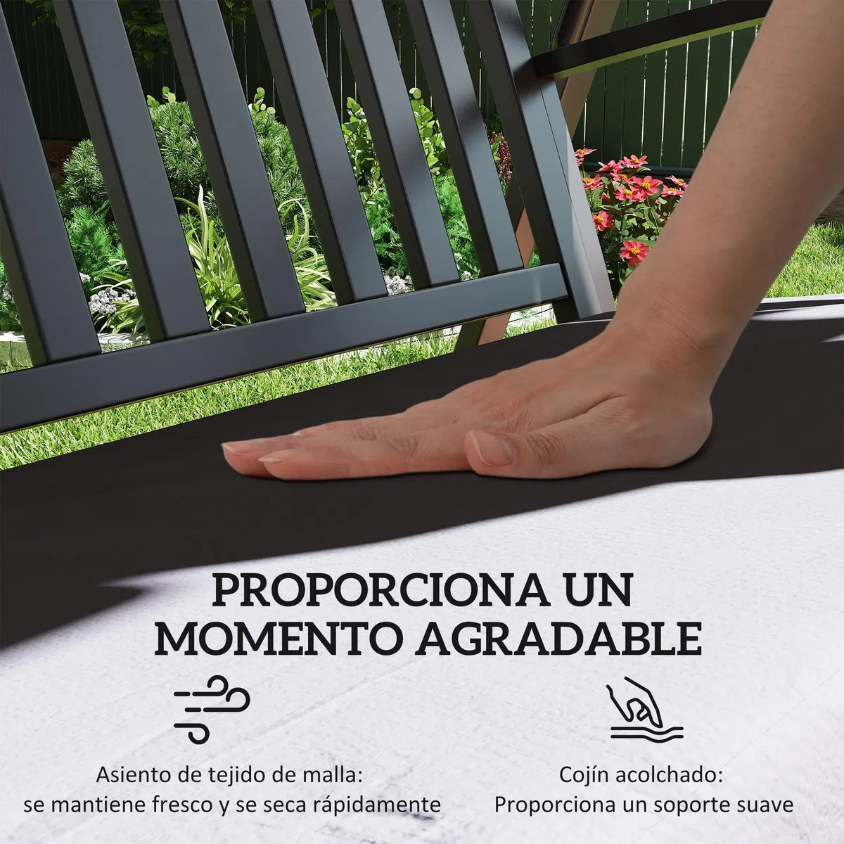 Outsunny Columpio de Jardín Exterior de 3 Plazas Balancín de Jardín Exterior con Toldo Ajustable Cojín y Estructura de Acero Carga 360 kg 205x133x181 cm Gris