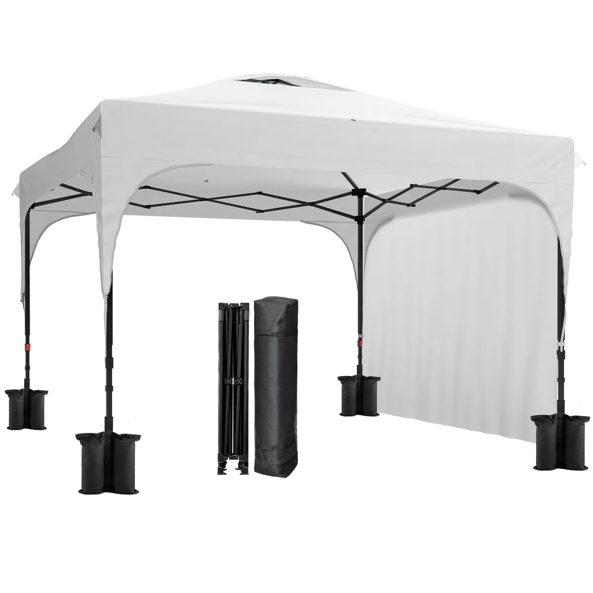 Outsunny Carpa Plegable 3x3 m Cenador de Jardín con Altura Ajustable 1 Pared Lateral Impermeable 4 Bolsas de Arena y Bolsa de Transporte Gazebo para Exterior Patio Fiestas Blanco
