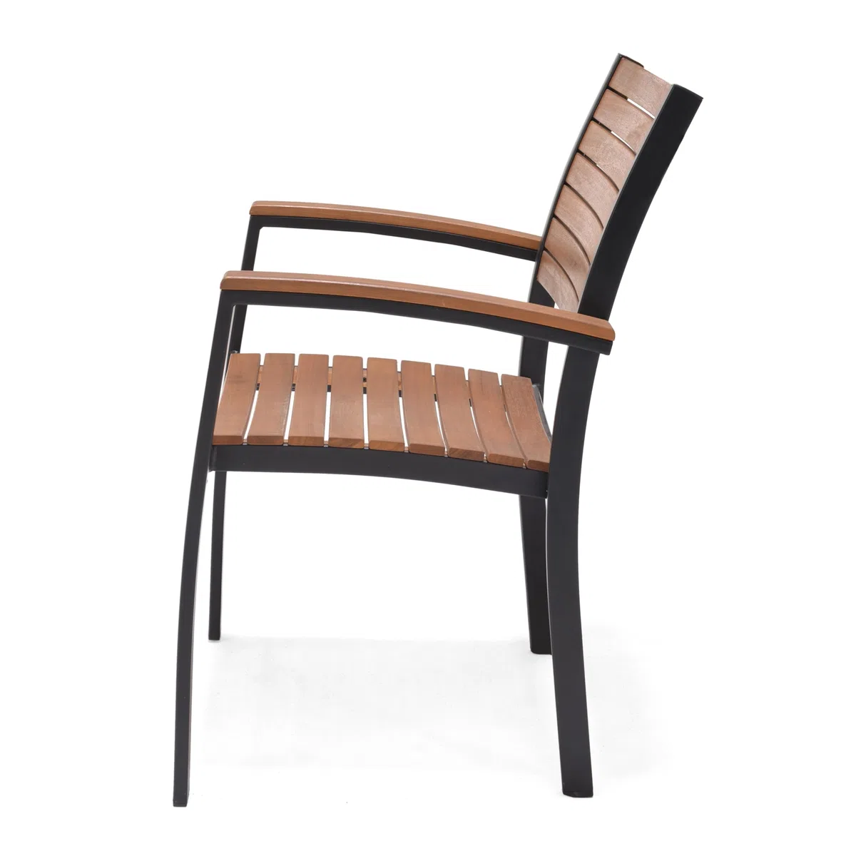 METRO Professional Silla de Jardín con Reposabrazos Lynx, Aluminio/Madera de Eucalipto, para Exterior, Madera/Negro (con Reposabrazos, Madera/Negro)