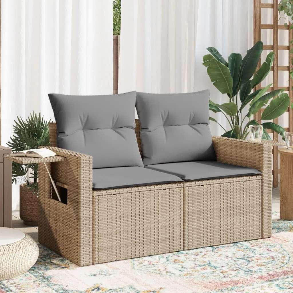vidaXL Sofá de Jardín de 2 Plazas con Cojines, Sillón de Exterior, Sofá Modular, Asiento para Patio Terraza Balcón, Ratán Sintético Beige