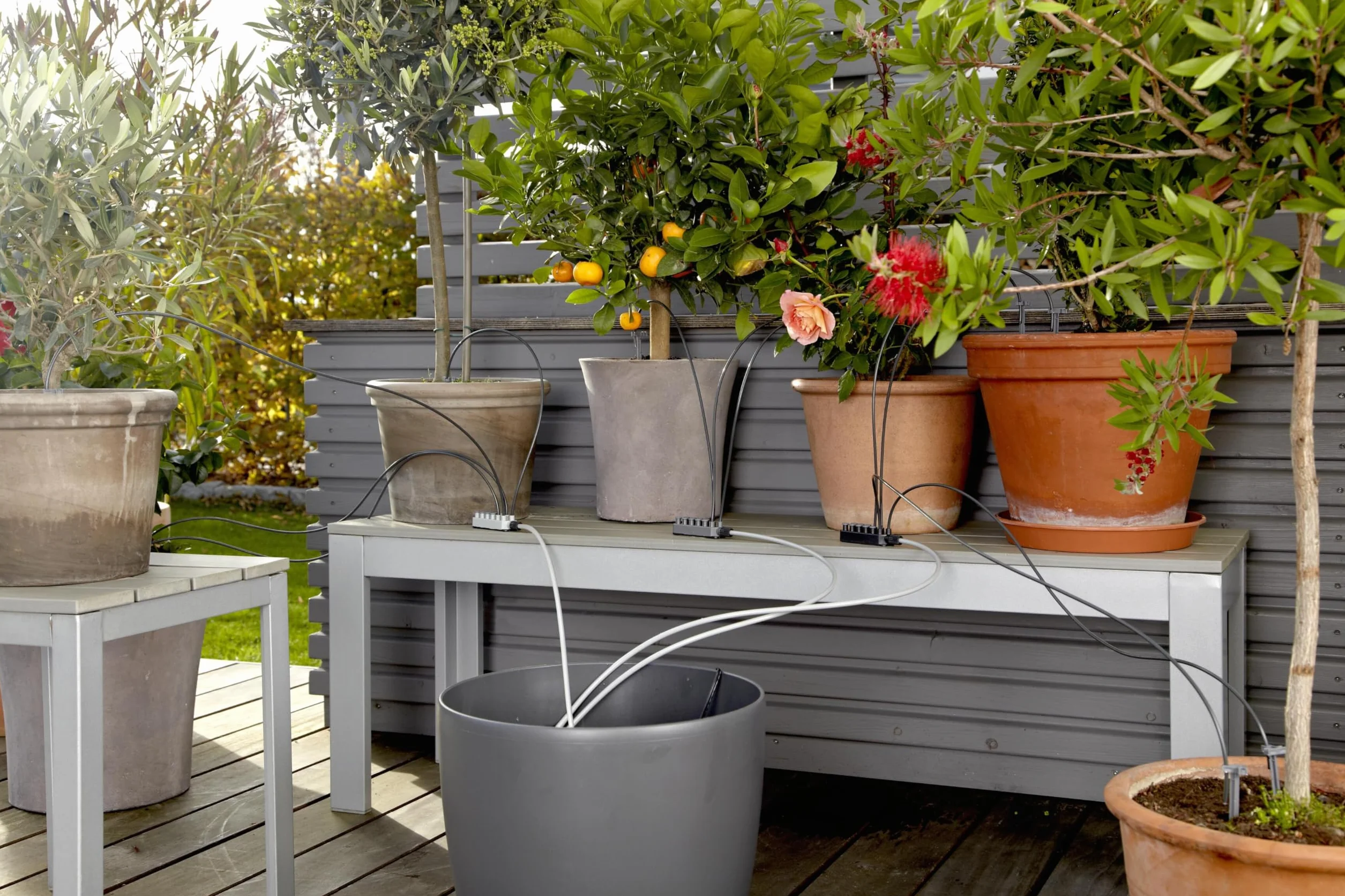 Gardena Riego en vacaciones, City gardening set de riego para un máximo de 36 plantas, Color Negro/Gris/Naranja