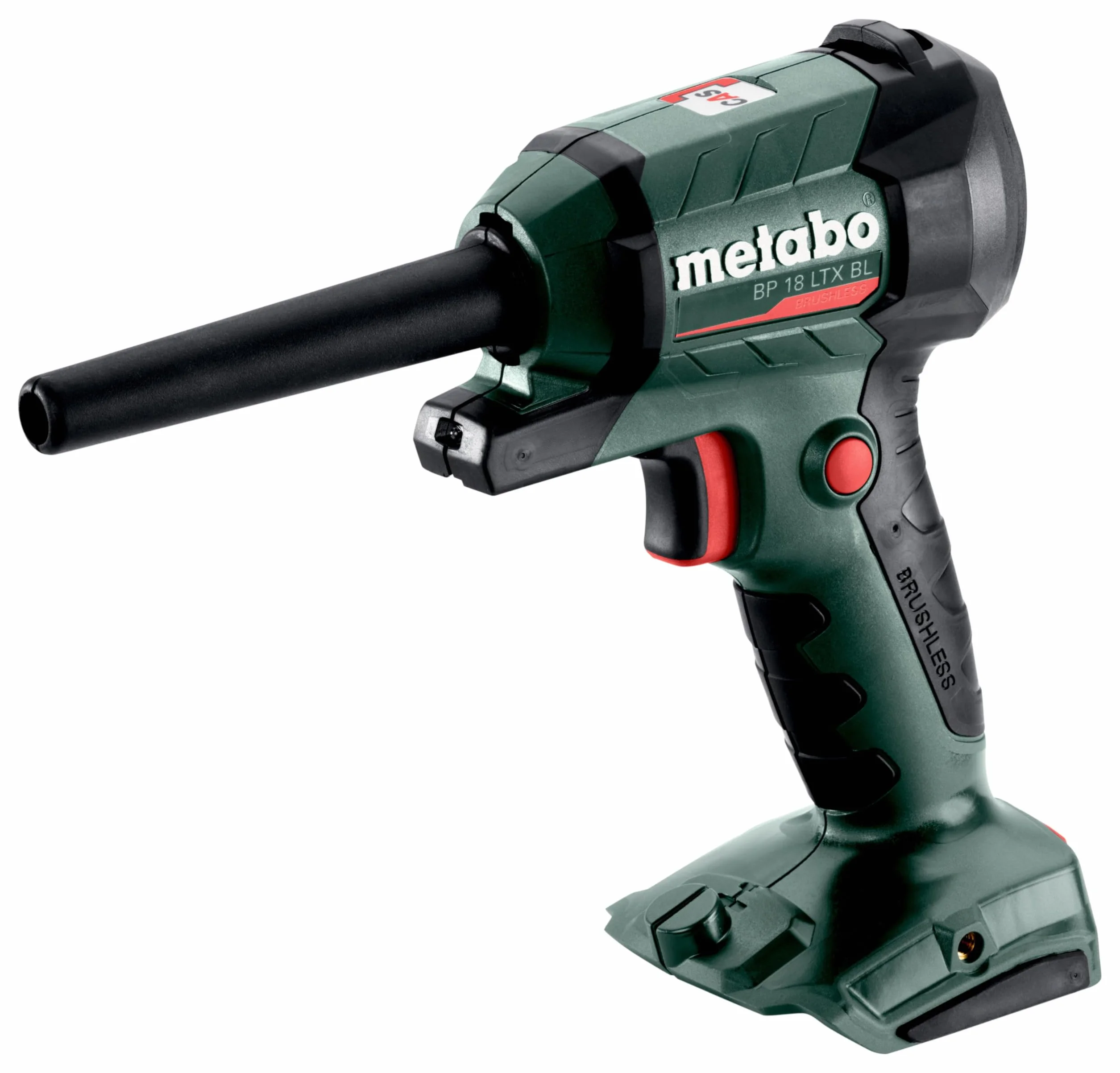 metabo Pistola de soplado inalámbrica BP 18 LTX BL - 18 V, motor sin escobillas, volumen de aire de 0,7 m³/min, velocidad de aire de 122 m/s, luz de trabajo LED, versátil para limpiar, soplar, inflar