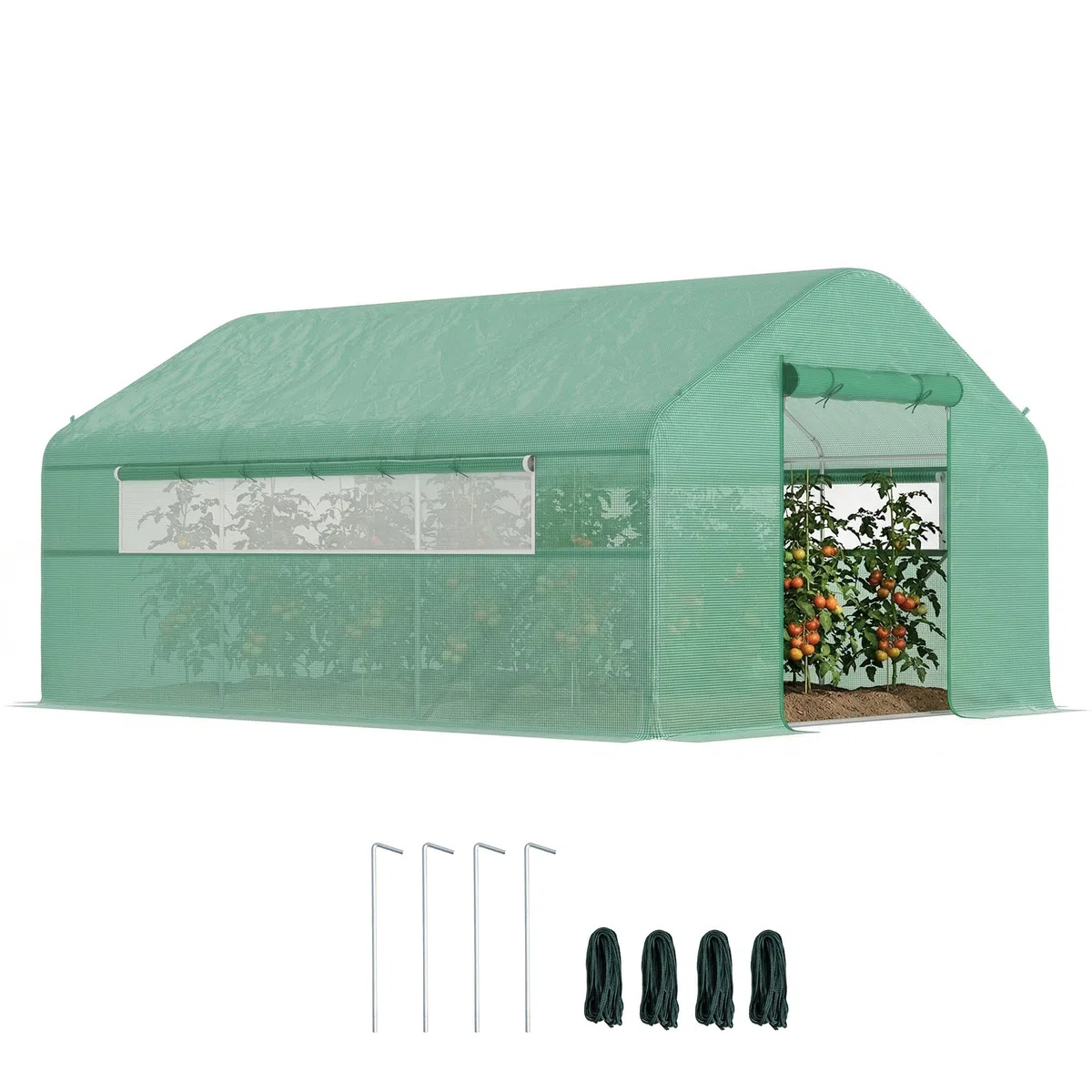 Outsunny Invernadero de Exterior 4x3x2 m Invernadero de Túnel con 2 Ventanas Cubierta de PE Anti-UV y 1 Puerta Enrollable con Cremallera Invernadero para Jardín Patio Verde