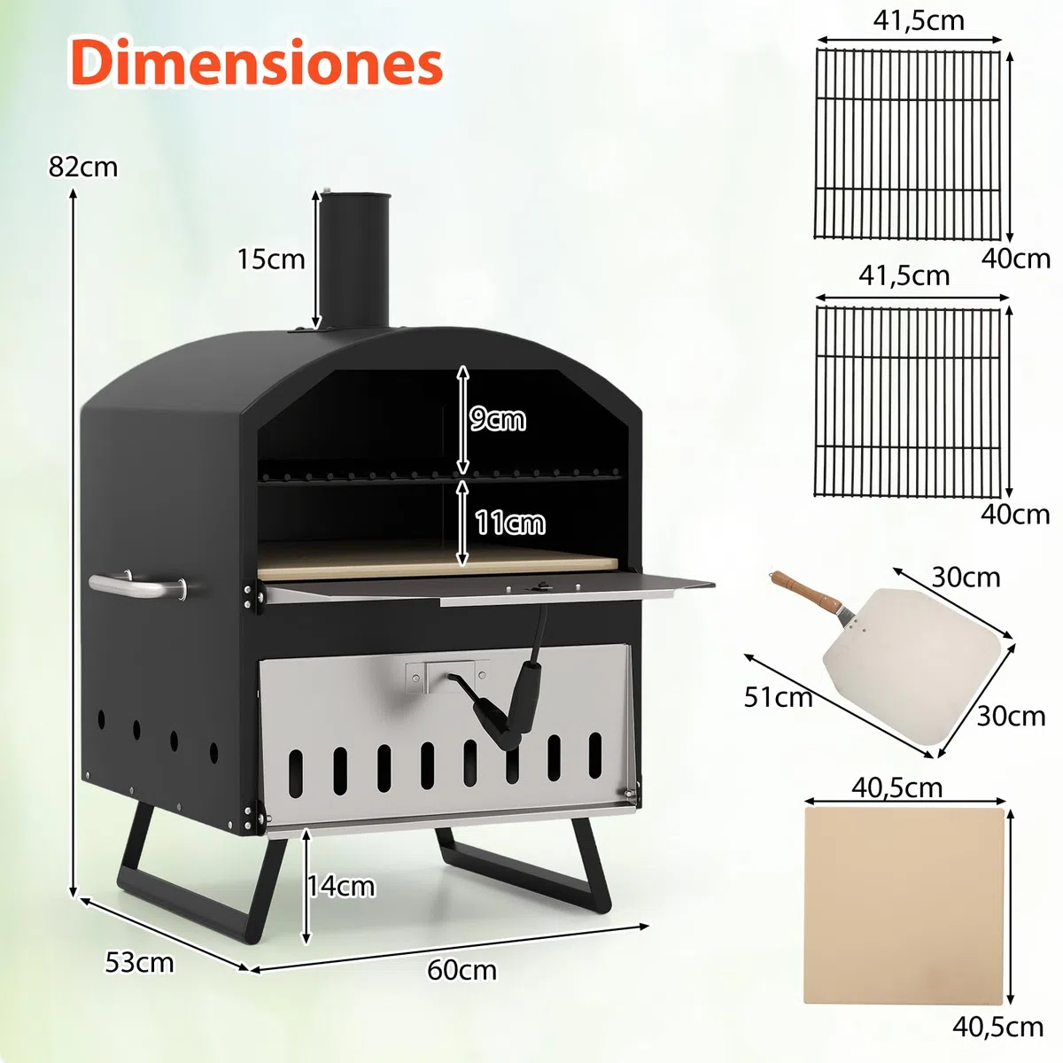 GOPLUS Horno de Pizza 16 Pulgadas Exterior, Horno de Pizza de Leña de 2 Capas con Piedra, Pala y Rejillas para Parrilla, Portátil con Patas Plegables y Cubierta, para Camping, BBQ, 61 x 53 x 83 cm