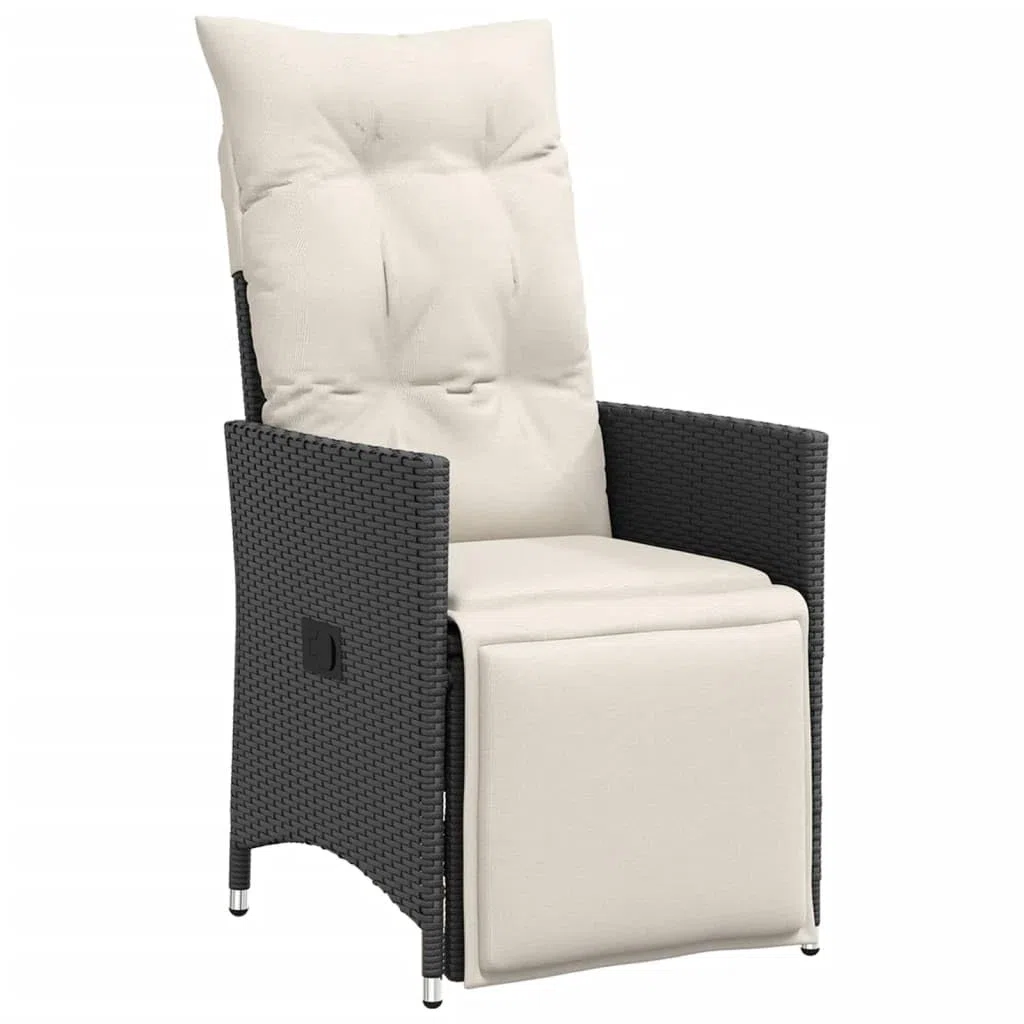 vidaXL Sillones reclinable jardín Cojines 2 uds ratán sintético Negro