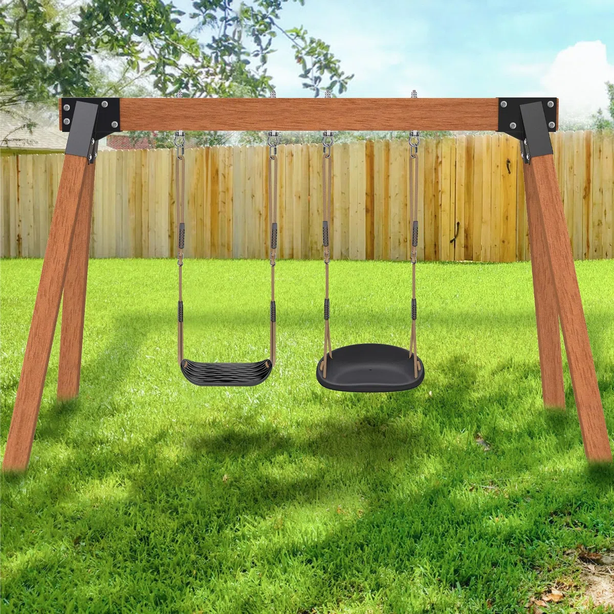 SELEWARE Juego de soportes de columpio de alta resistencia – Kit de herramientas para columpios de marco en A con accesorios de montaje, se adapta a 4 patas (4 x 4) y 1 (4 x 6) viga, soportes de