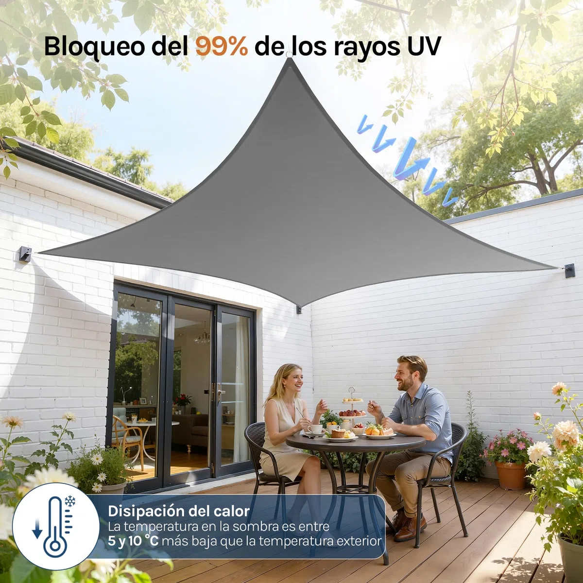 WOLTU Toldo Vela Impermeable Rectangular 4x5 m Poliéster Protección Rayos UV Intemperie para Patio Exteriores Jardín Color Arena Gris