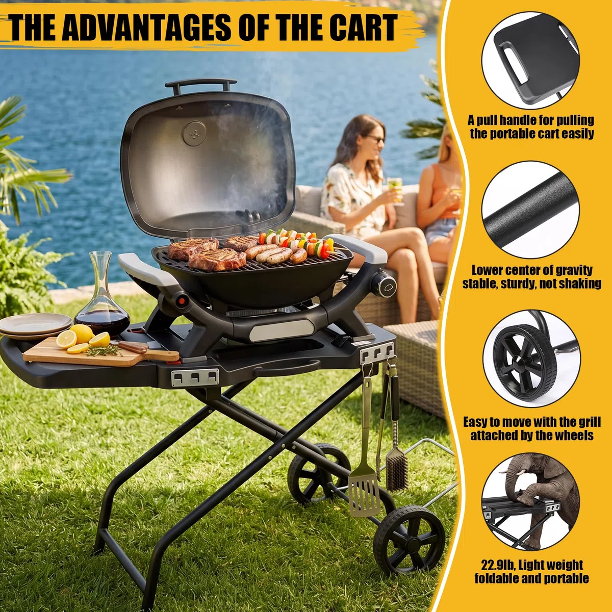 GFTIME Carro de parrilla portátil para parrillas de gas Weber Q1000, serie Q2000 y Blackstone 43cm 56cm Planchas de mesa, soporte portátil