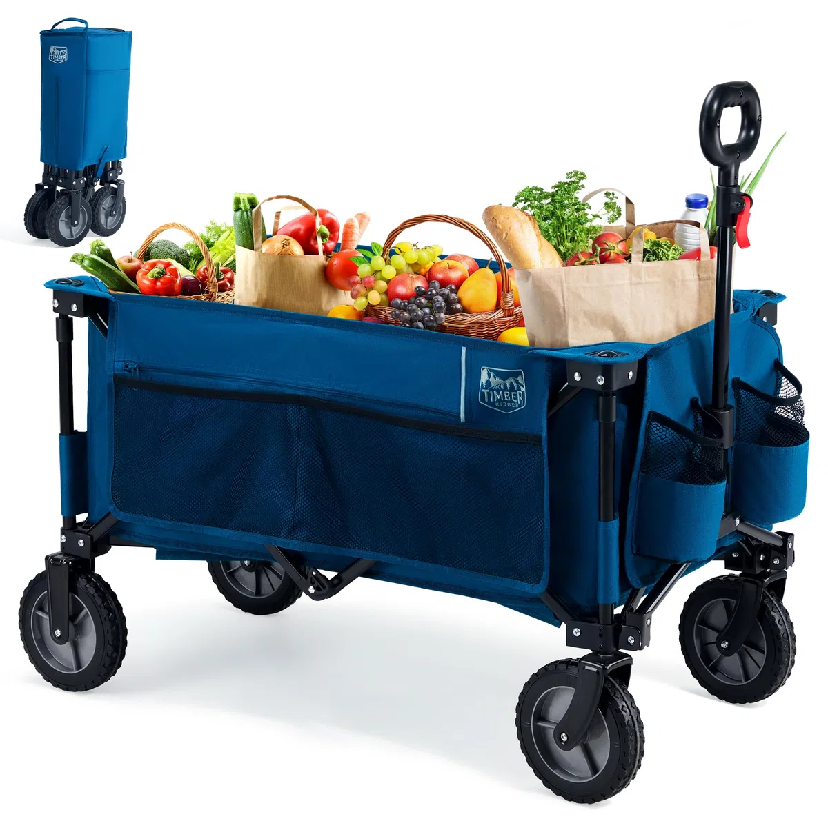 TIMBER RIDGE Carro Playa Carrito Plegable Transporte para Jardín Playa Campaña Compra al Aire Libre, Carreta con Bolsa de Cubierta Mango Ajustable hasta 100kg