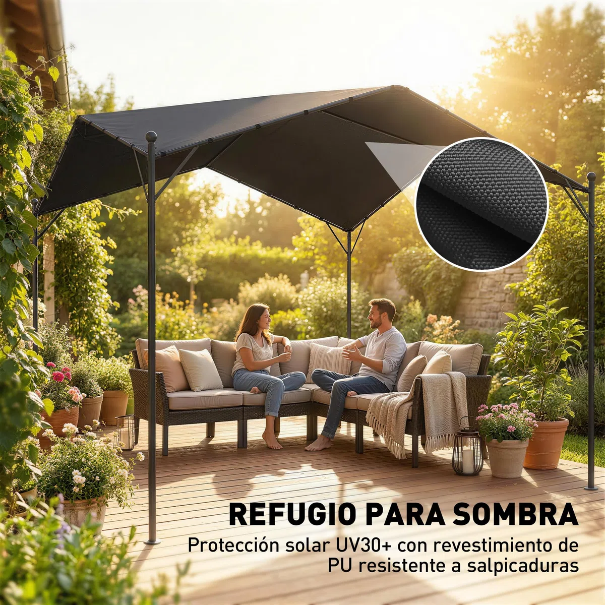 Outsunny Pérgola de Jardín 3x3 m, Cenador de Jardín con Techo Inclinado, Dosel UPF30+ y Estructura de Metal Galvanizado, Pabellón para Exterior, Patio, Terraza, Gris Oscuro