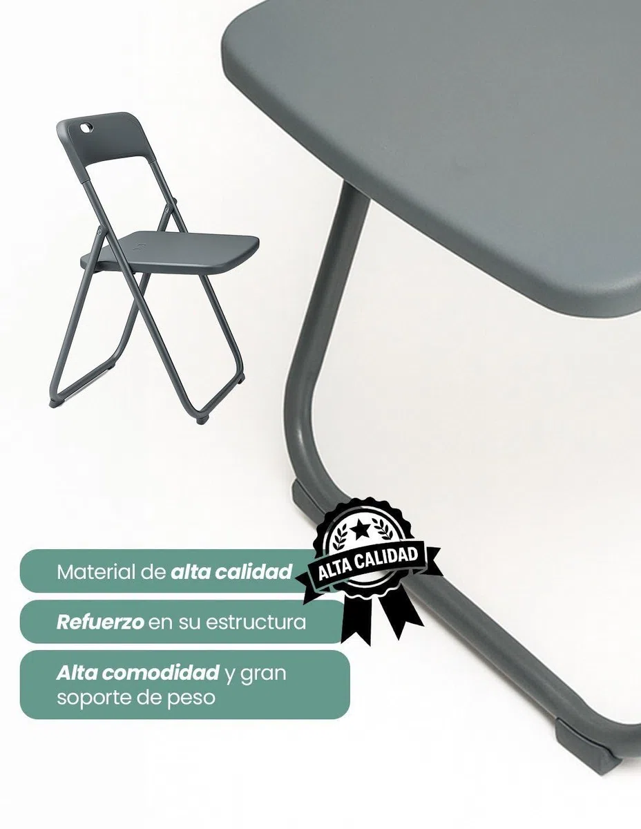 Jardin202 - Silla Plegable Metálica Monolith | 48 x 47 x 73 cm | Plástico Reforzado y Patas de Hierro con Refuerzo de Acero | Resistente | Pack 4 uds (Gris Oscuro)