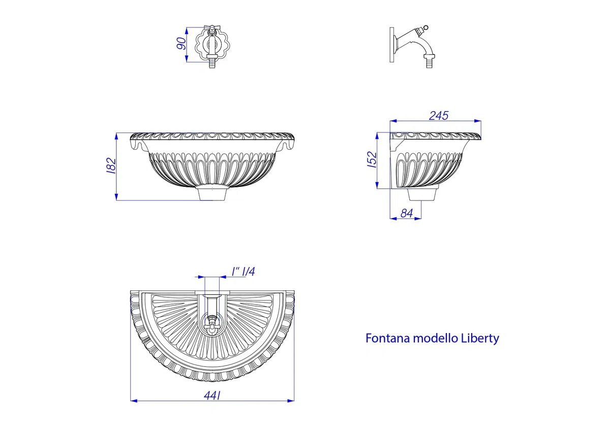 Fonderia Bongiovanni fuente de jardín | Bañera de pared modelo Liberty | Fregadero de pared | Fuente de jardín gris hierro fundido para casa y balcón | Grifo de