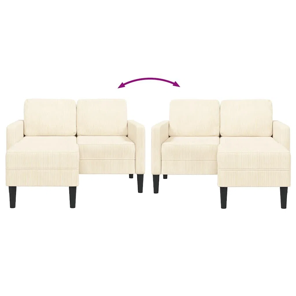 vidaXL Sofá de 2 plazas con Chaise Longue en Forma de L Crema 125cm, sofá de 2 plazas para Dormitorio, sofá de Dos plazas, sofá de Dos plazas