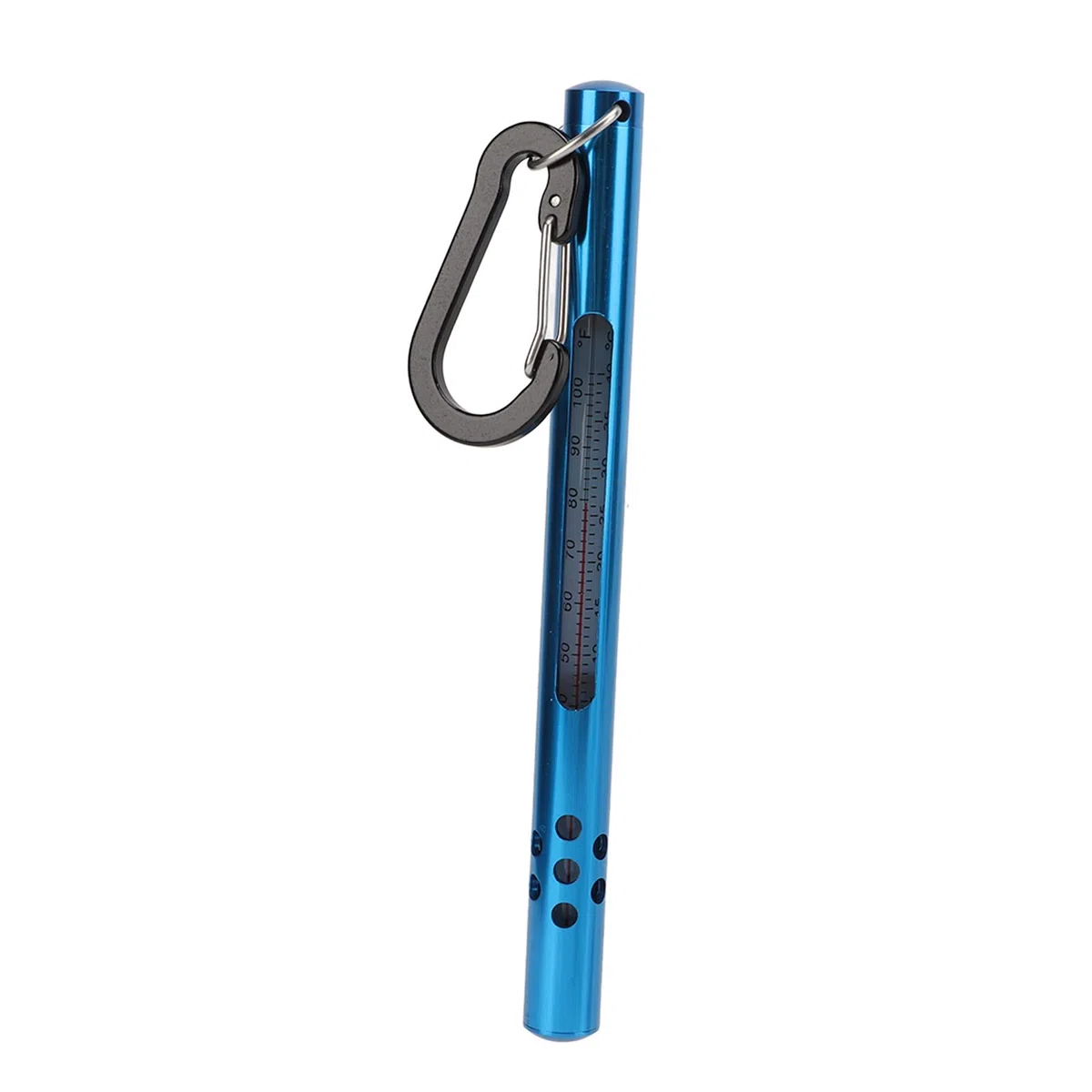 Termómetro de agua para pesca con mosca con mosquetón para medir la temperatura de la corriente, herramienta de pesca de bolsillo (Azul)