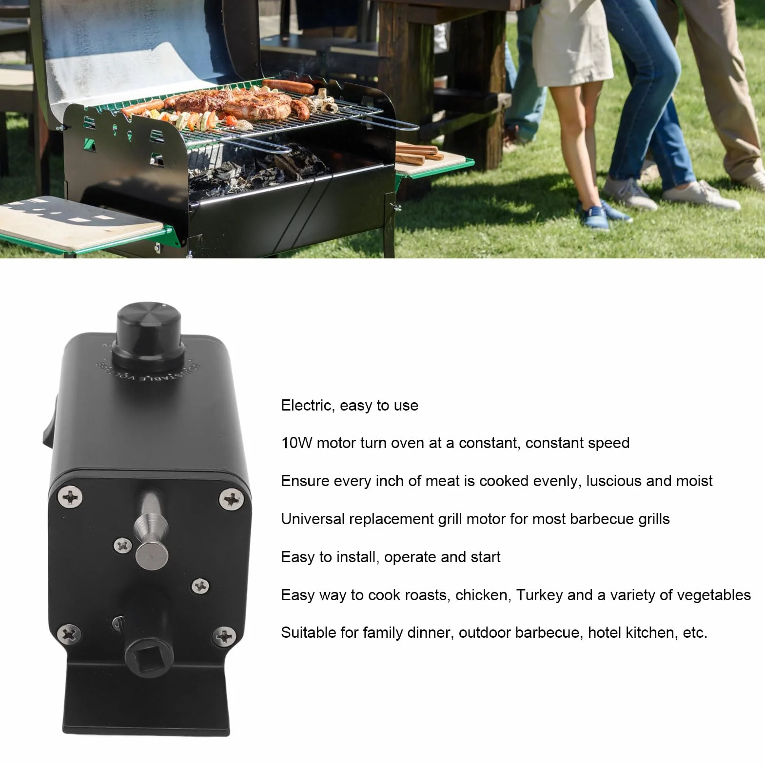 Motor de Asador de Parrilla, Motor de Asador de Barbacoa Eléctrico USB Portátil con Velocidad Ajustable, Potente Motor de Parrilla de Repuesto, para Camping, Cocina, Barbacoa