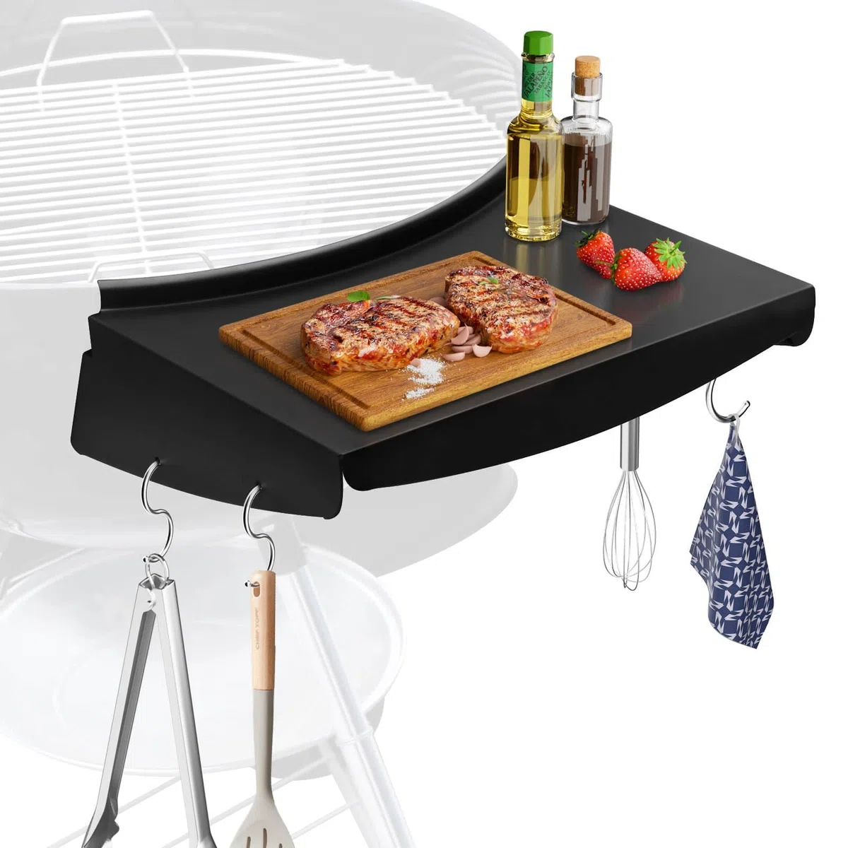 Grisun Estante de mesa para parrillas Weber Kettle de 22 pulgadas, estante de mesa lateral para Weber Master Touch, parrilla de carbón original, accesorios de parrilla de hervidor, estante de mesa de