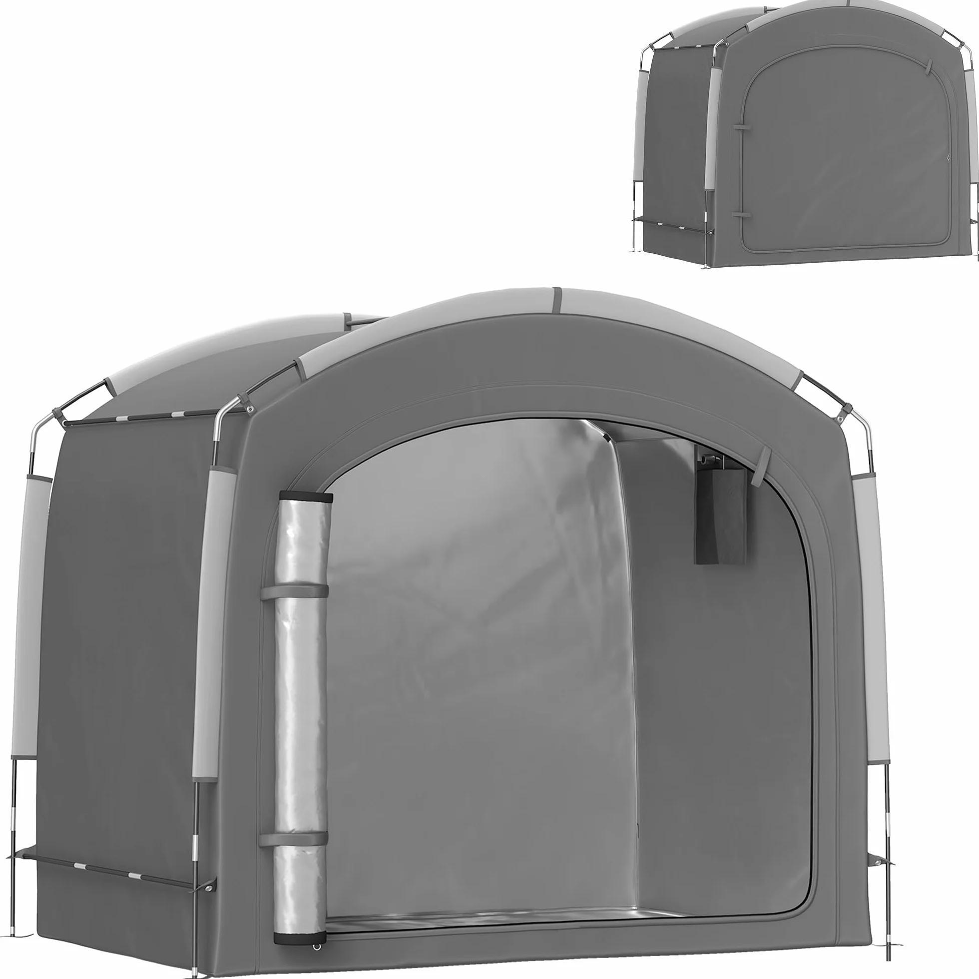 Outsunny Tienda para Guardar Bicicletas en el Exterior, cobertizo portátil para 3-4 Bicicletas con 2 Bolsillos Laterales, 205 x 140 x 188 cm, Gris Oscuro