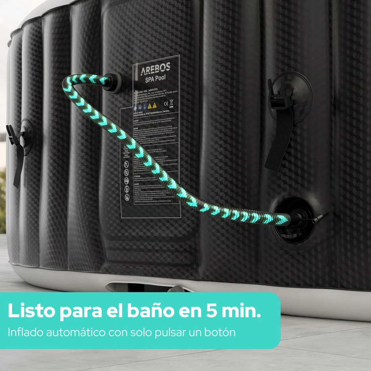 Arebos Bañera de hidromasaje con iluminación LED | SPA Hinchable | Interior y Exterior | 190x120 cm Ovalada | 2 Personas | 90 chorros de Masaje | con calefacción | 550 litros | Incl. Cubierta