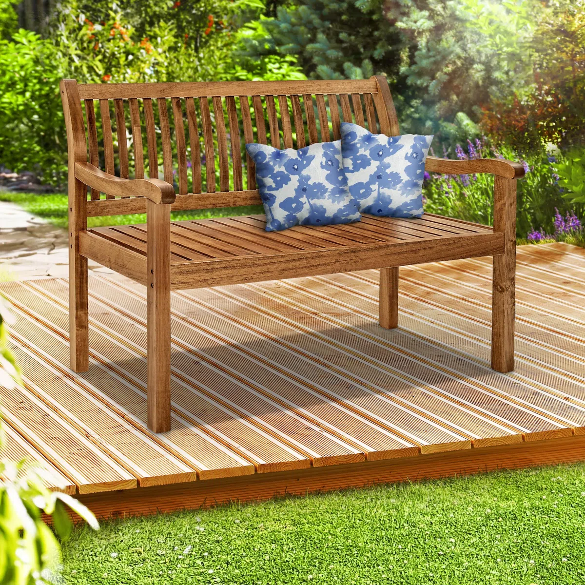 tillvex Banco de Madera para Jardín 150 cm con Cubierta | Robusto Asiento de Exterior 3-4 Plazas | hasta 320 kg de Carga | Banco para Porche, Terraza, Balcón